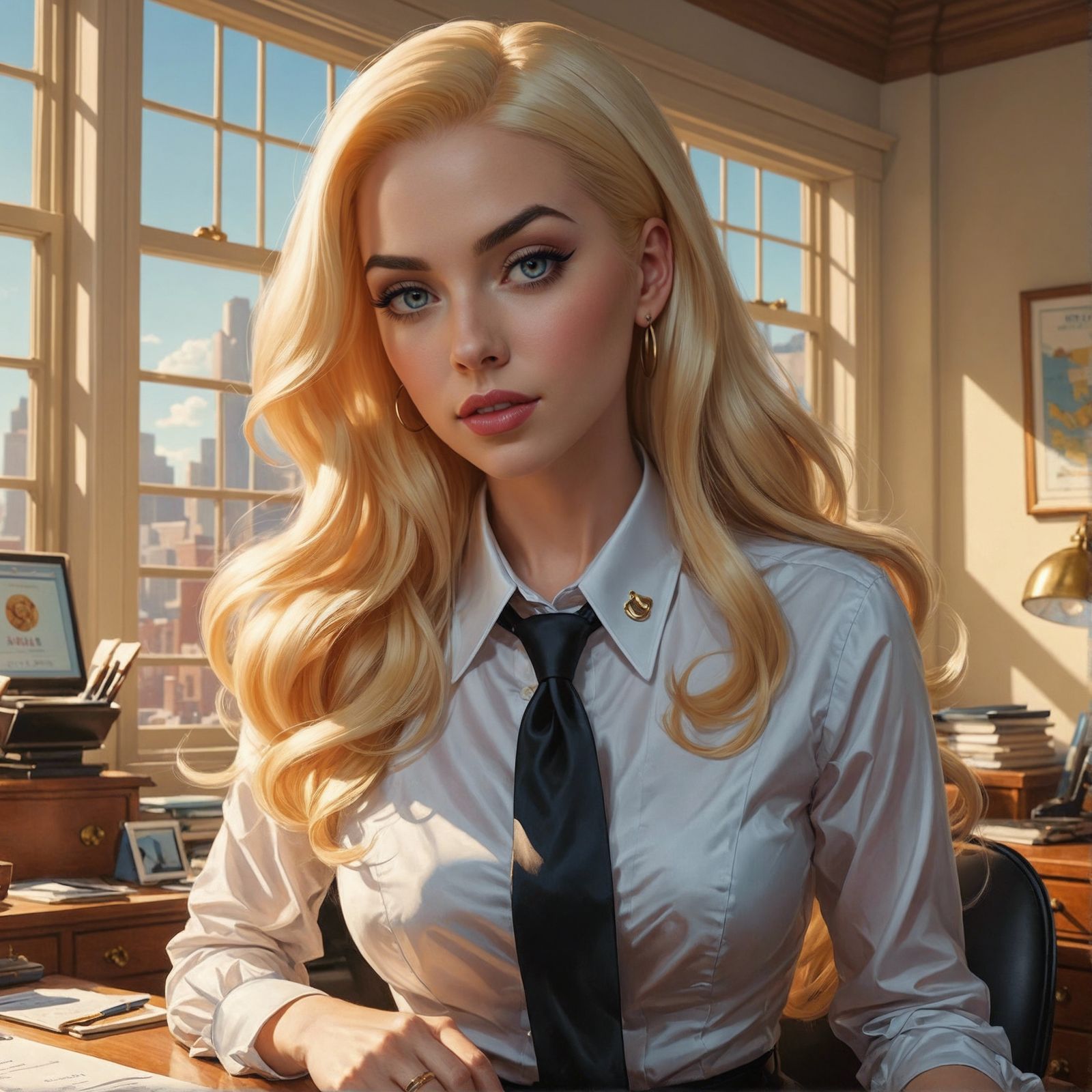 Cartoon Ava Max as Tax Accountant, Pin-Up Style