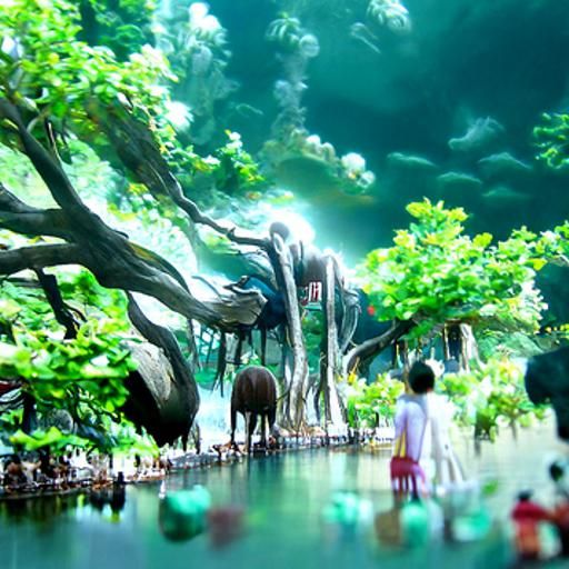 Magical Forest with Waterfall in Anime Style
