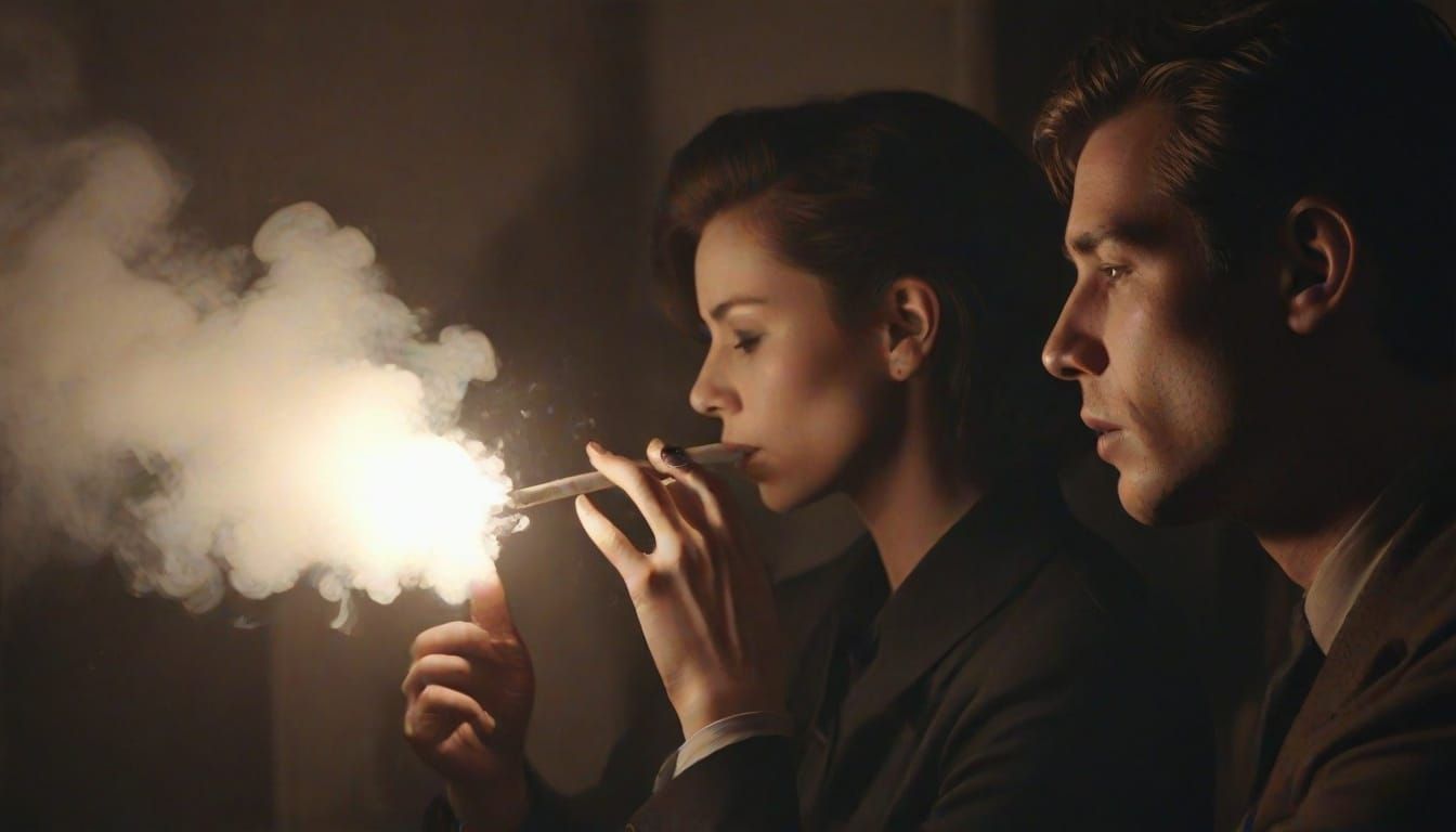Dramatic Film Noir Scene with Cigarette Smoke