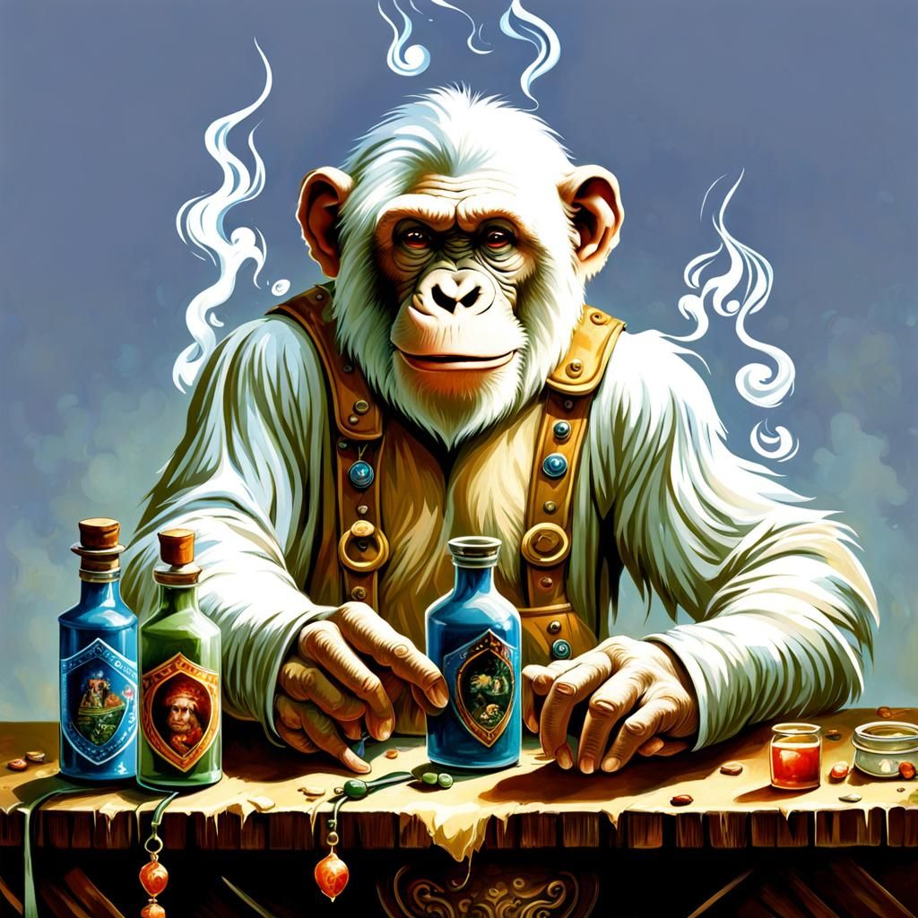 Albino Chimpanzee Alchemist's Potion Table