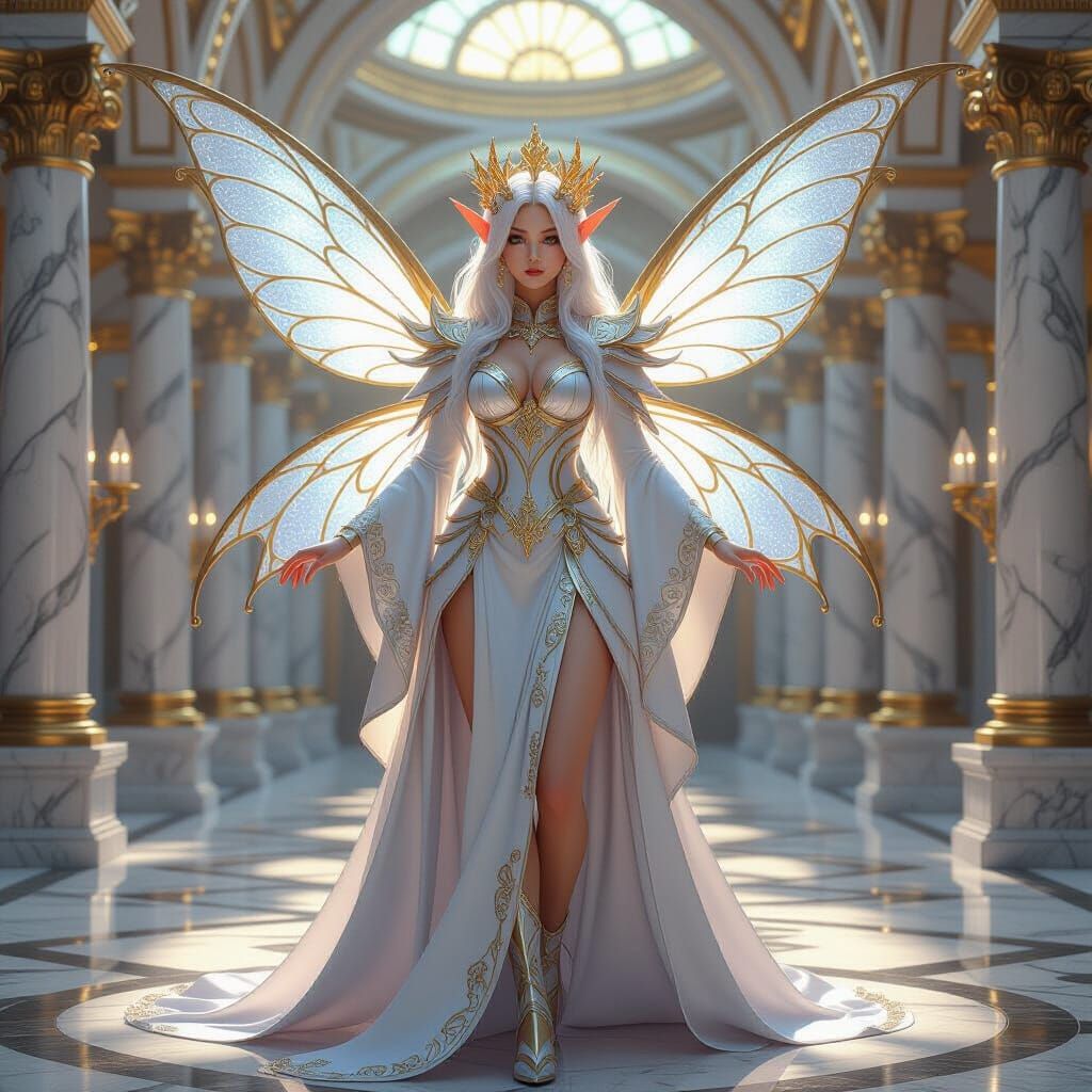 Obese Silver Faerie with Gold Hair in 3D Anime Style