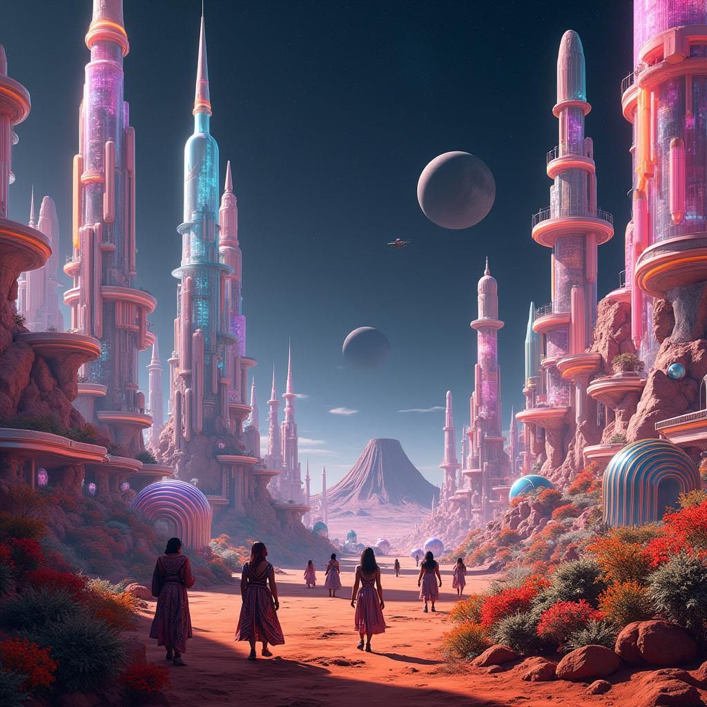 Futuristic Metropolis on Mars in Cyberpunk Style