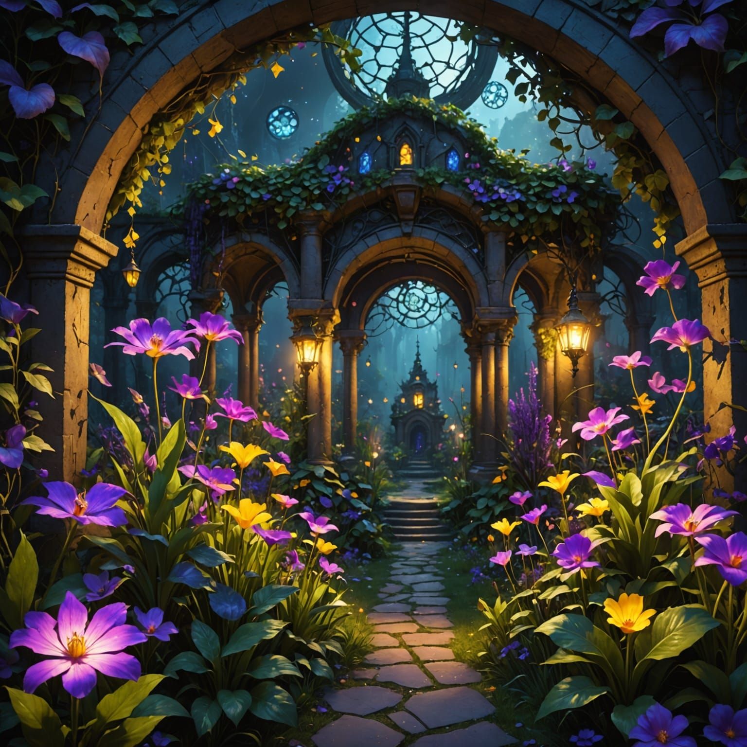 Surreal Dark Fantasy Garden Glows with Enchanted Beauty
