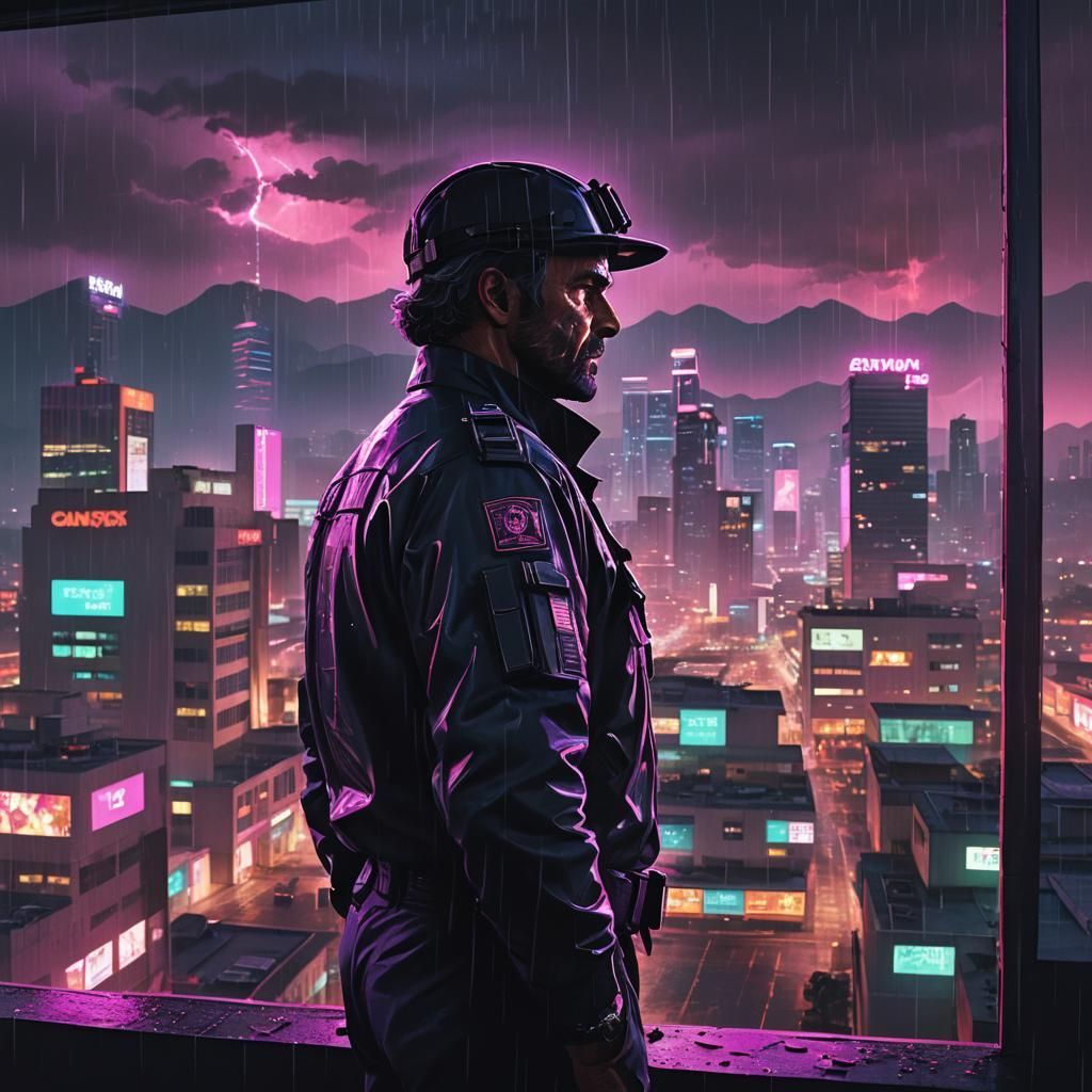 Neon Cityscape: General in Synthwave Retro Style