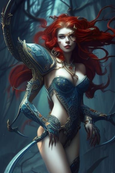 Opal-Haired Warrior Woman with Ornate Jewelry