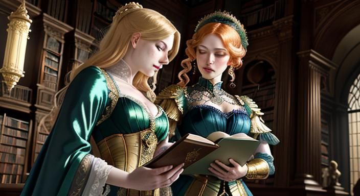 Cyborg Librarian in Baroque Steampunk Style