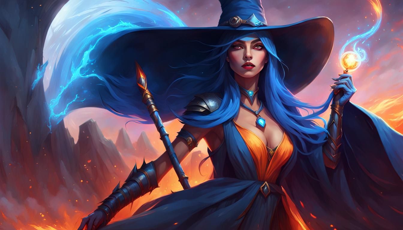 Blue Witch Over Wastelands in Digital Graffiti Art