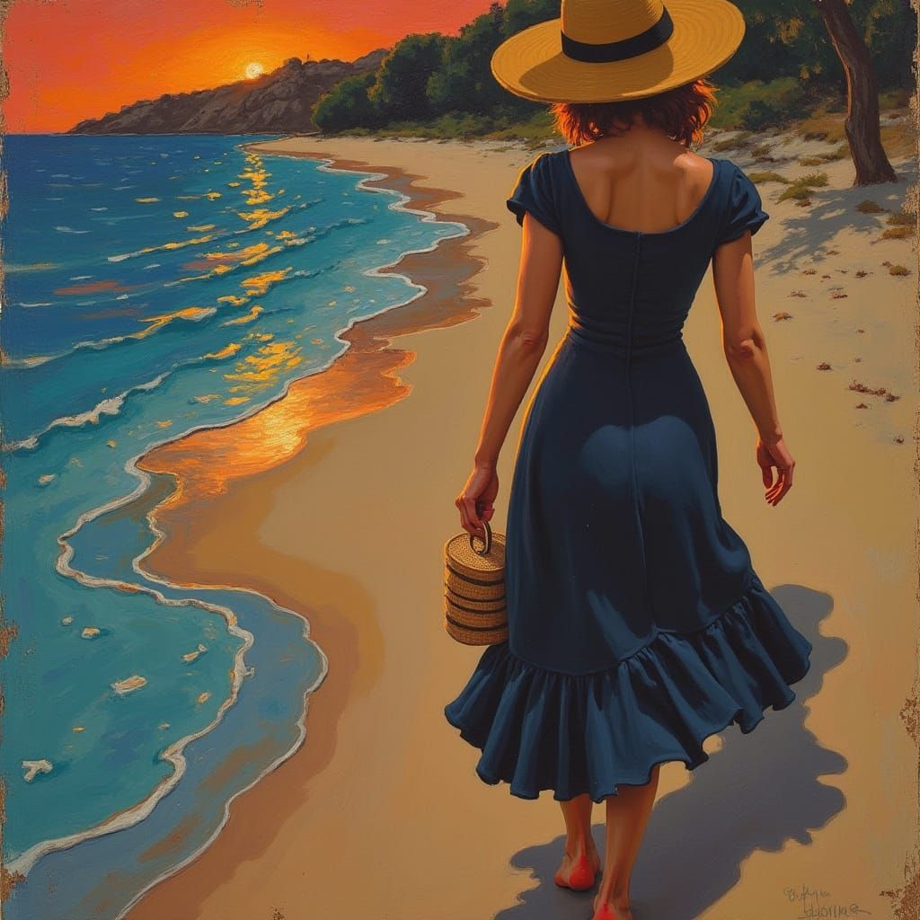 Fauvist Beach Scene at Sundown