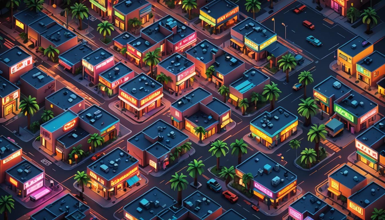 Pixel Art Cityscape with Neon Reflections
