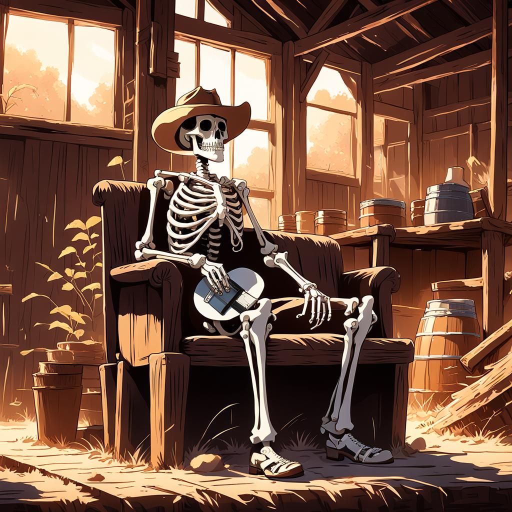 Skeleton Cowboy Plays Music, Anime Style