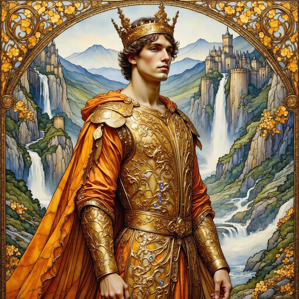 Medieval Prince in Stained Glass Art Nouveau Style