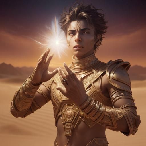 A male desert dweller with cosmic powers emitting from his h...
