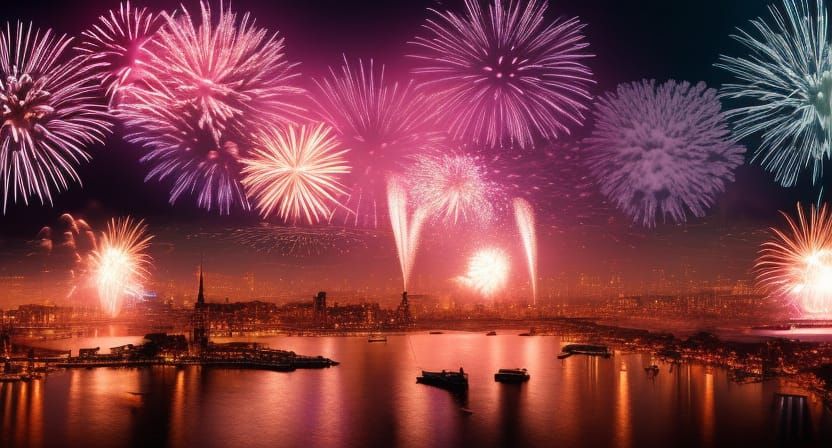 New Year's Eve Fireworks Display at Night