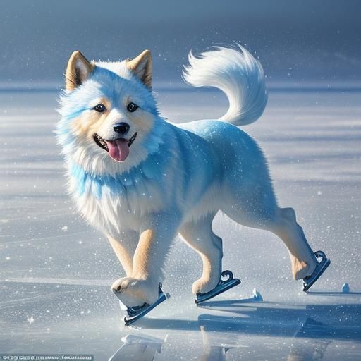 Puppy Ice Skating on Frozen Pond: Hyperrealistic Art