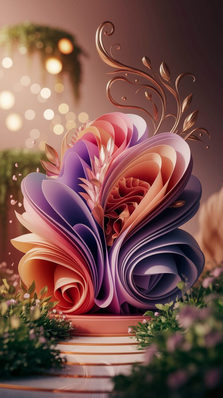 Whimsical Abstract Sculpture Garden in Deep Hues