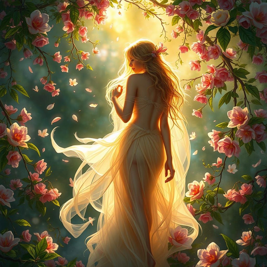 Ethereal Nymph in Lush Spring Glade