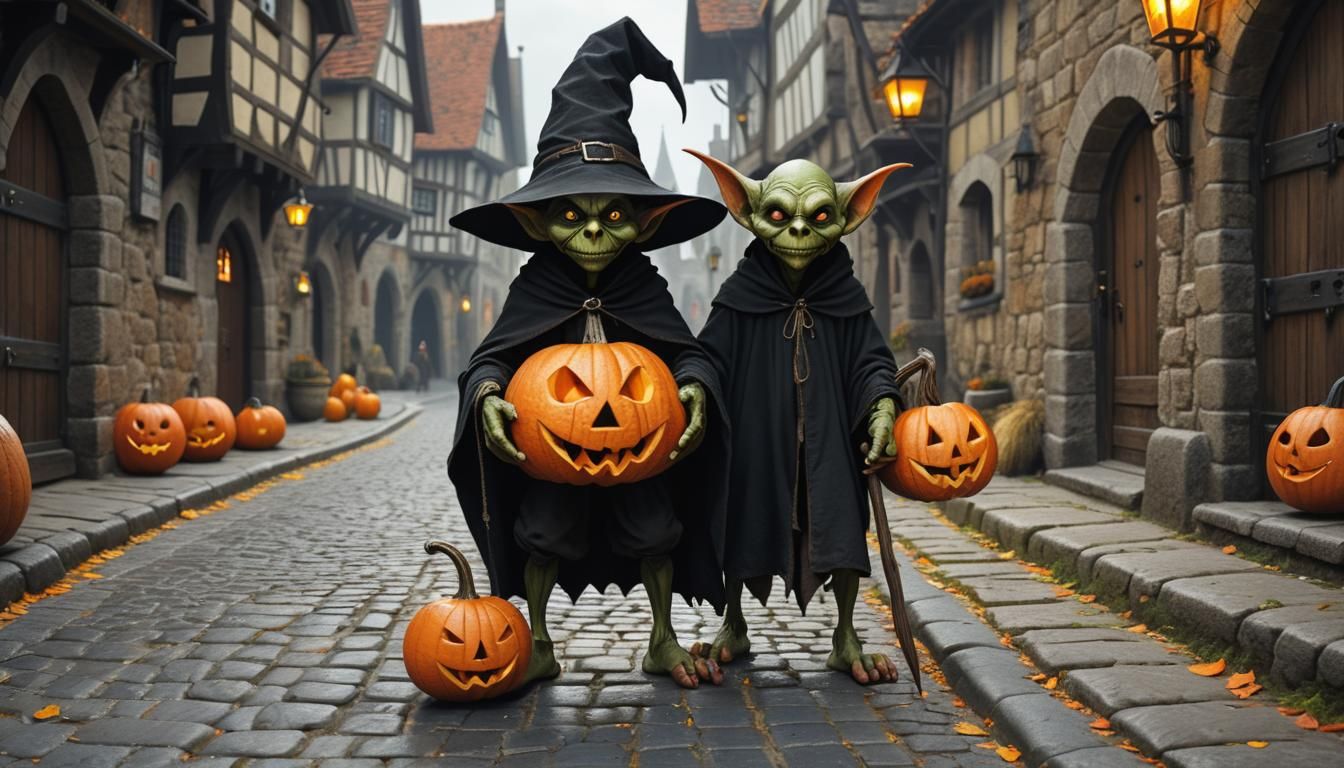 Goblin's Medieval Halloween Night: Hyperrealistic Digital Ar...