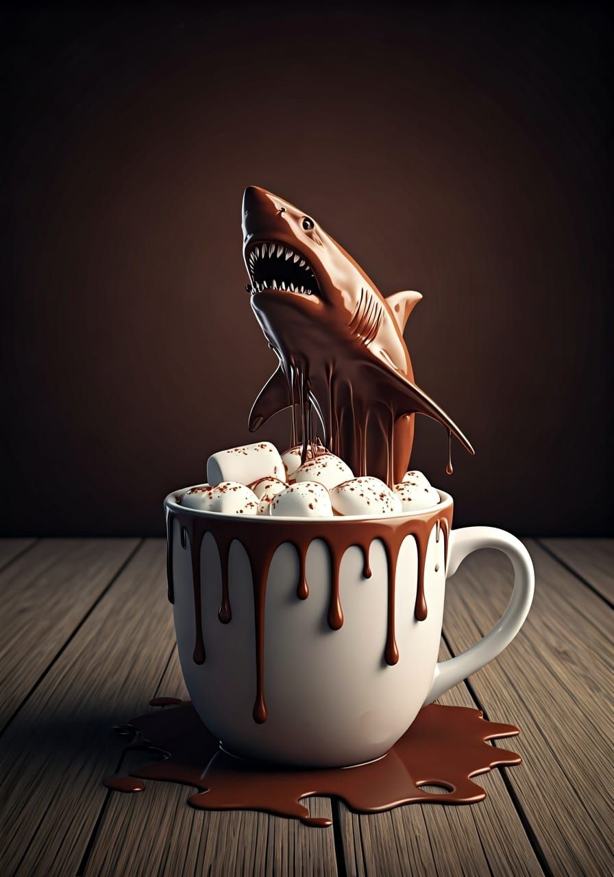 Chocolate Shark Leaping From Hot Cocoa Cup