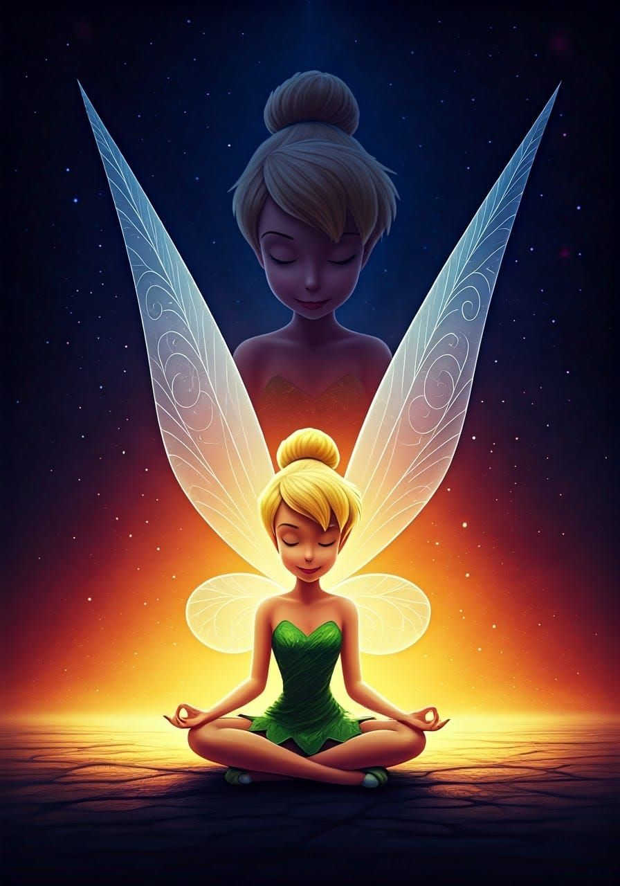 Tinkerbell Meditation: Double Exposure Silhouette Art