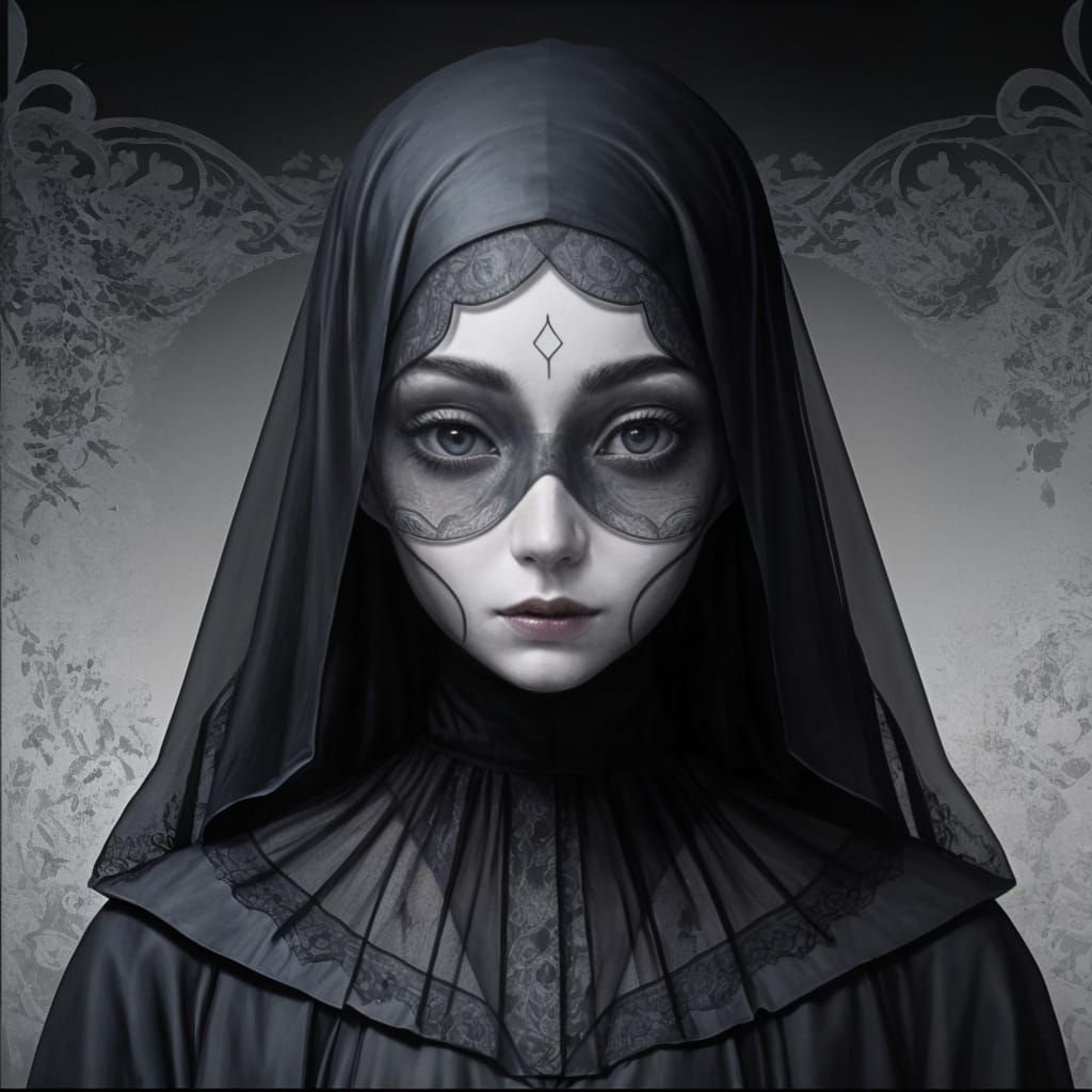 Mysterious Veiled Woman Portrait in Gothic Style