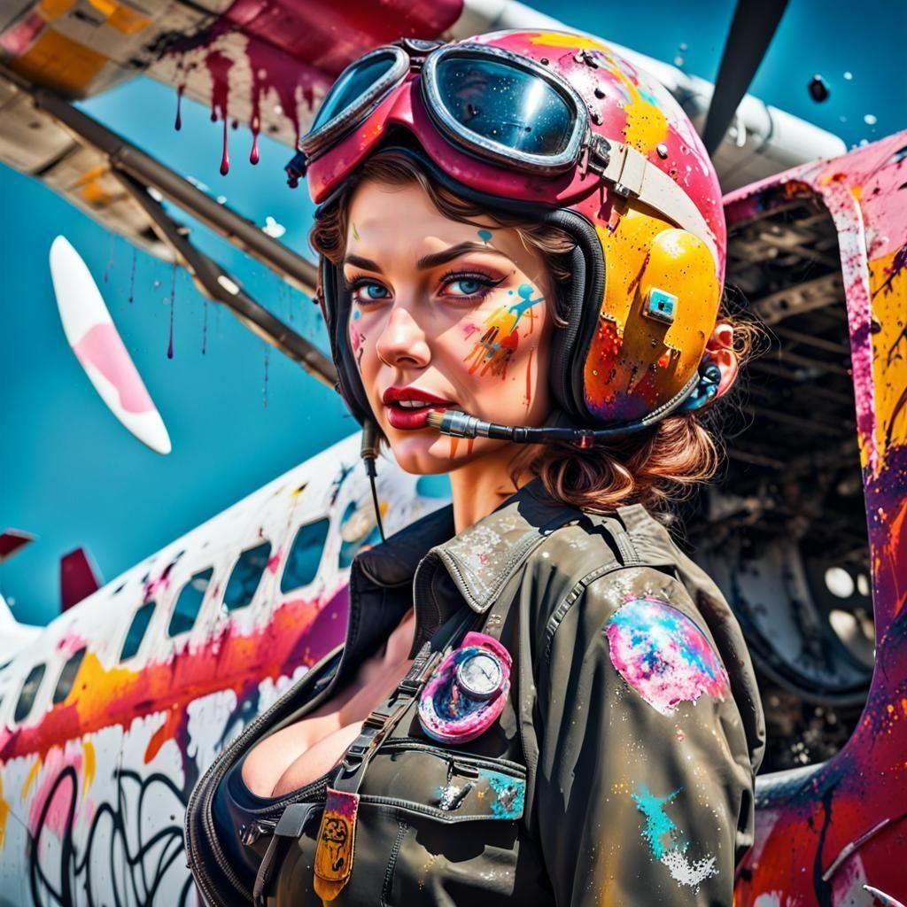 Pinup Pilot in Graffiti Street Art Style