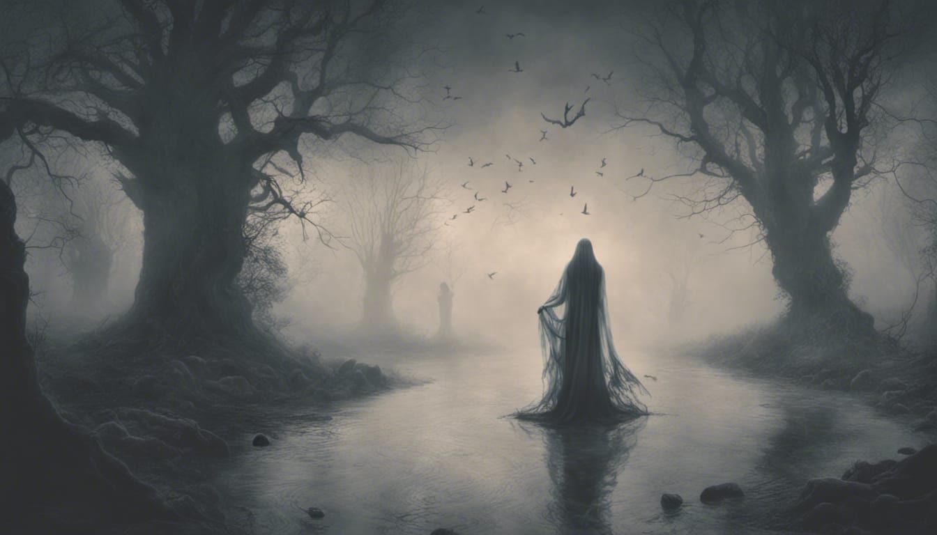 Ethereal Ghostly Figures in Macabre Scene