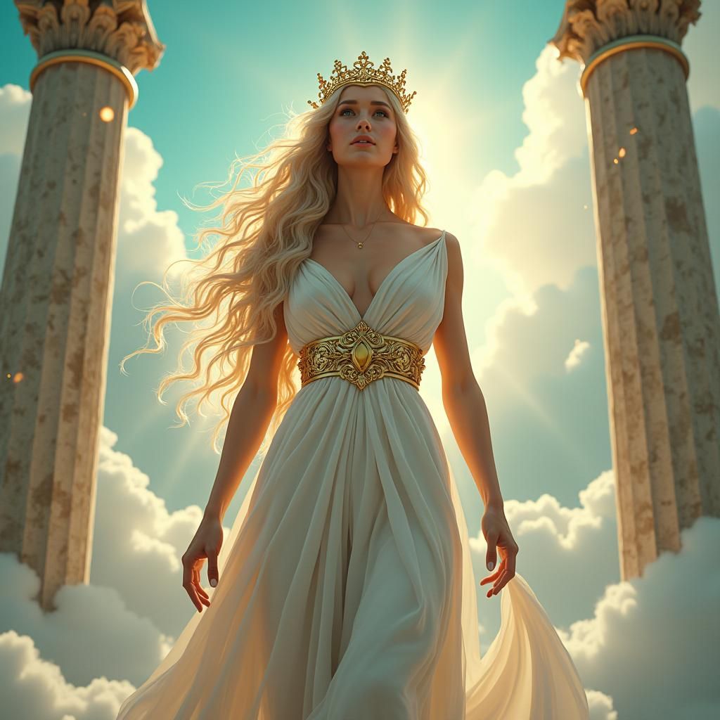 Regal Greek Goddess in Hyperrealistic Style