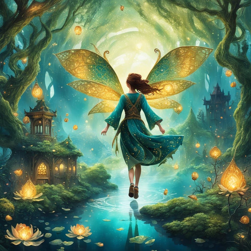 Magical Fairy and Dragon Encounter in a Global Landscape
