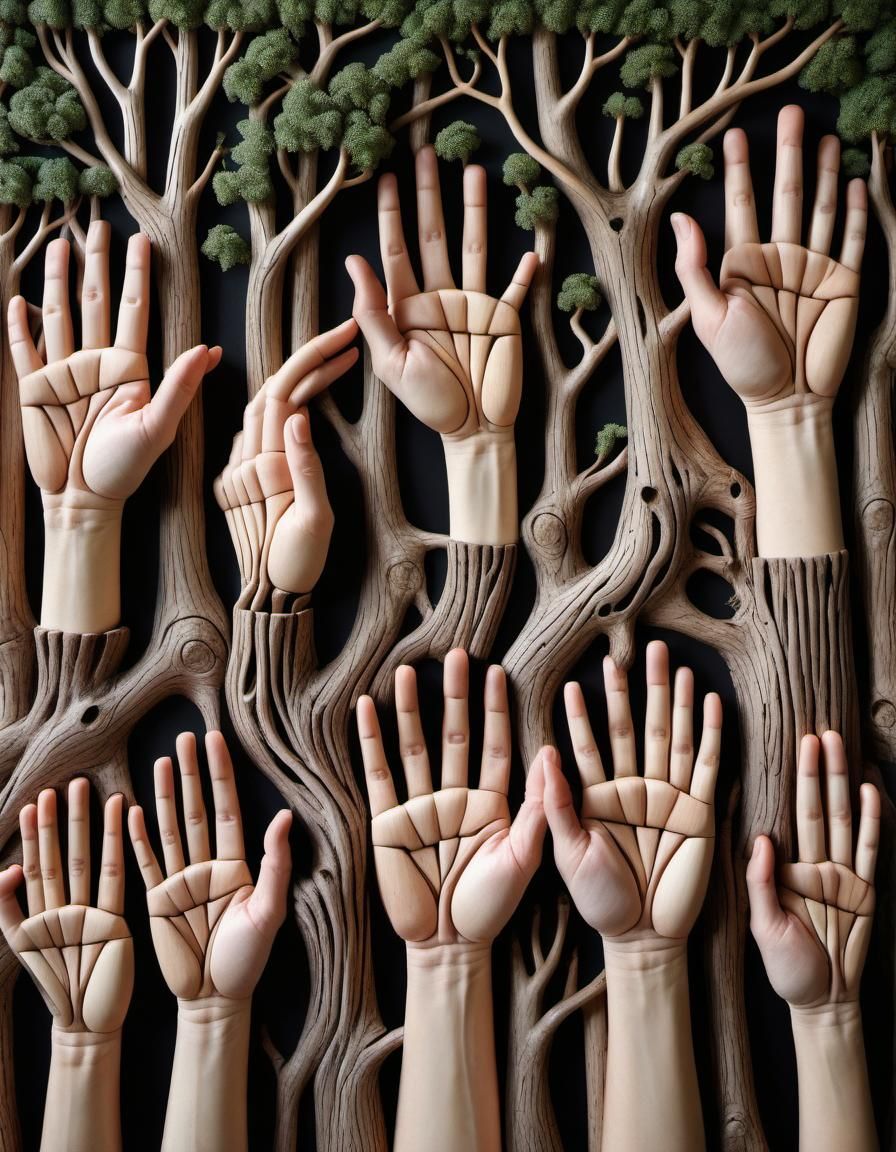 Surreal Hand Tree Landscape in Hyperrealistic Style