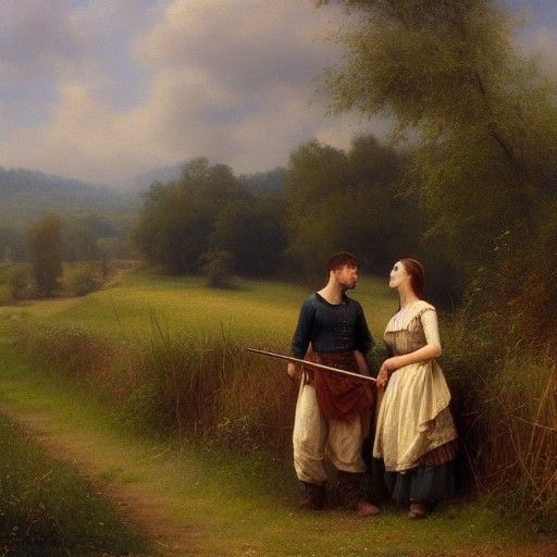 Couple Talking by Road in Realistic Painting Style