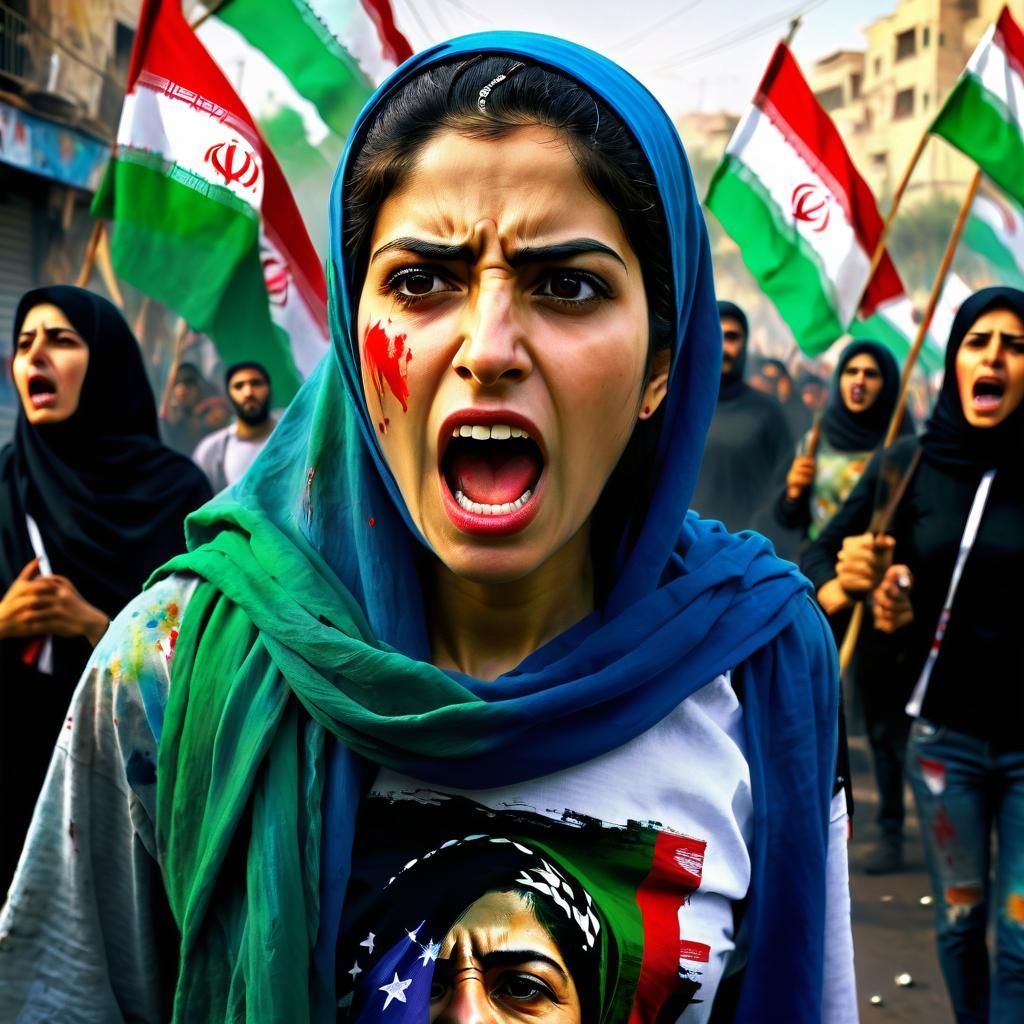 Iranian Woman Protesting: Digital Matte Painting