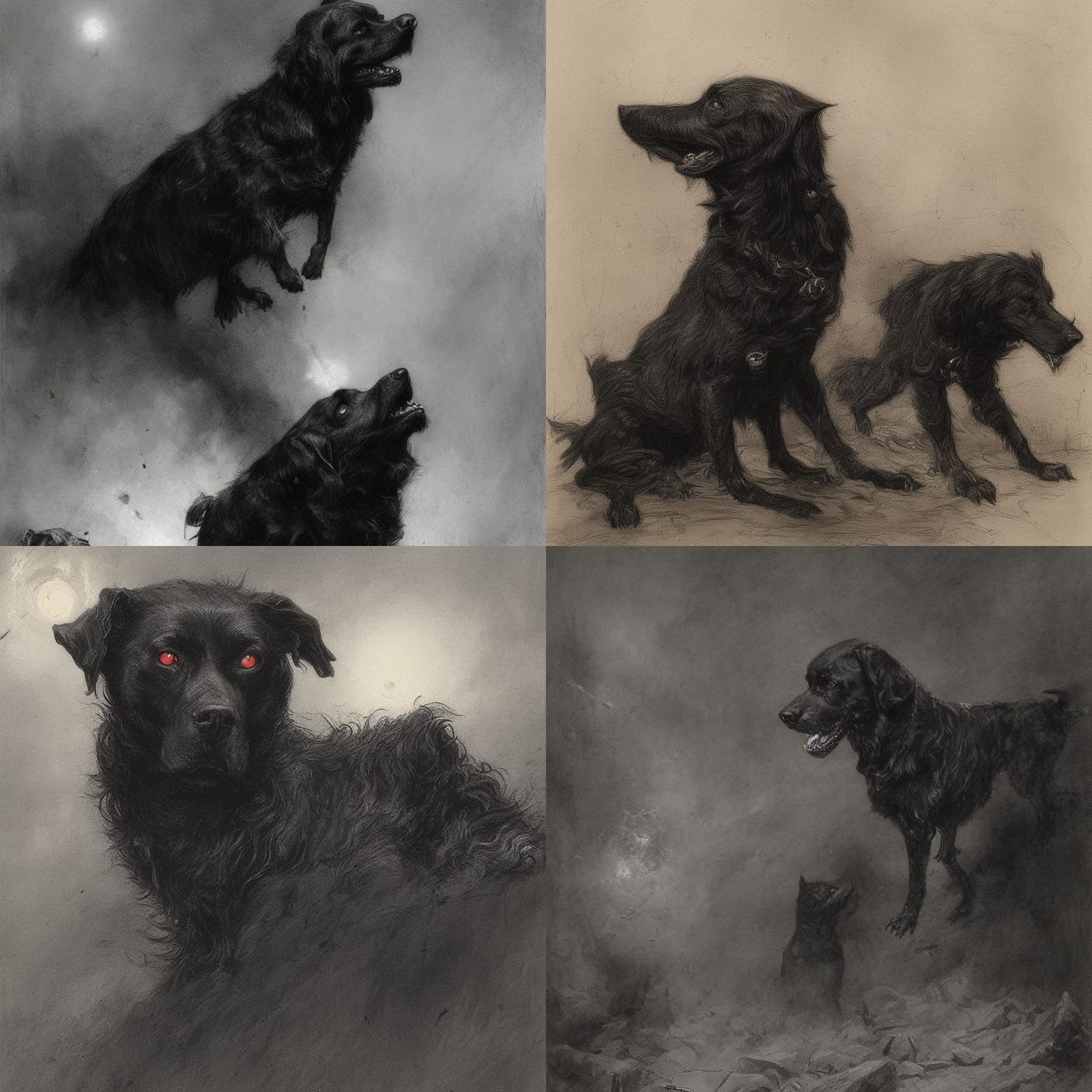 Menacing Black Dog Sketch in Horror Style