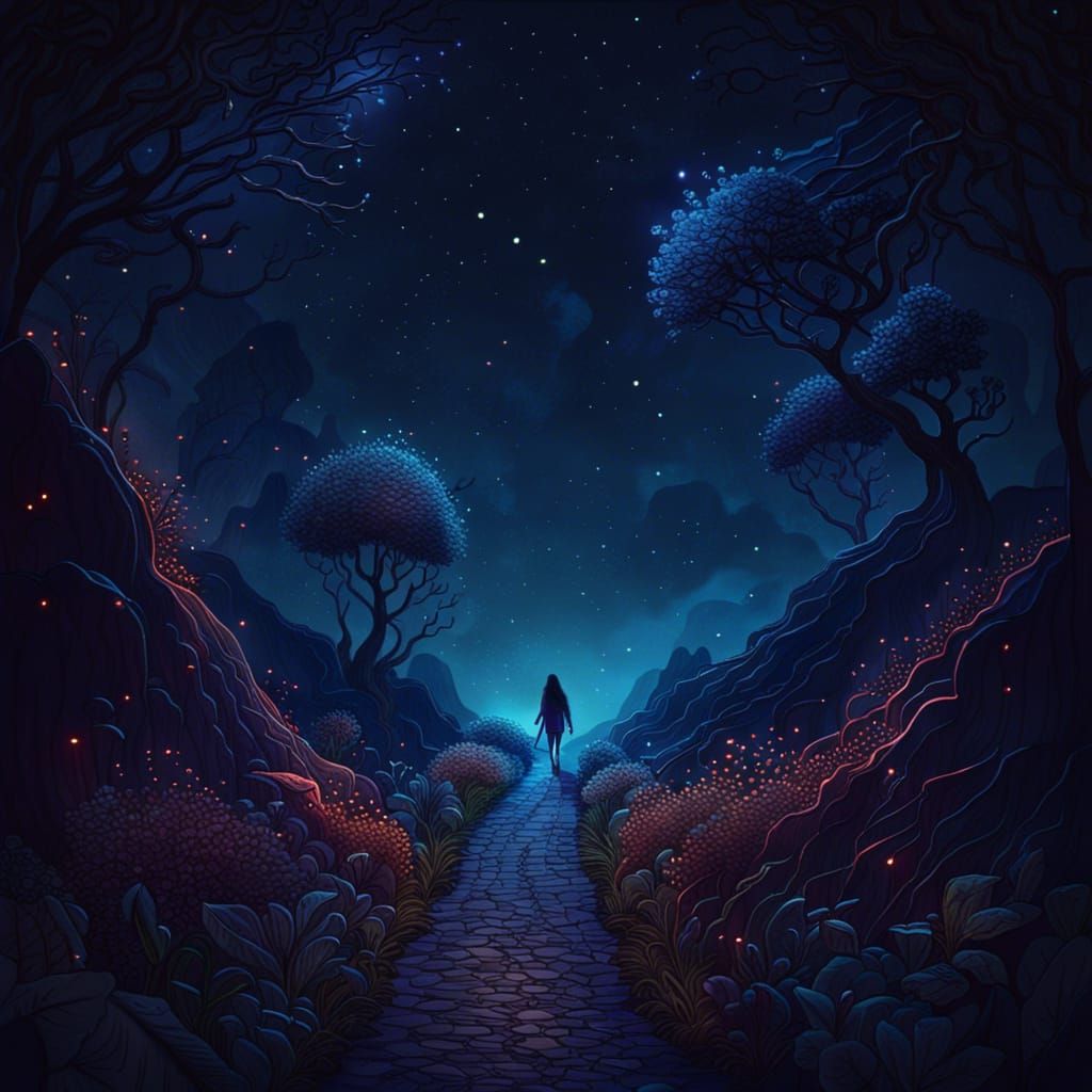 Lonely Road at Night: Detailed Matte Painting