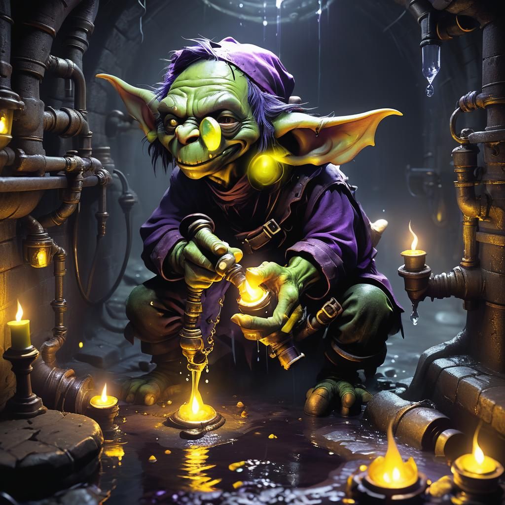 Goblin Plumber in Dark Fantasy Sewer