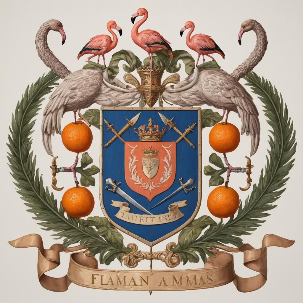 Flamingo Coat of Arms with Quill and Sword