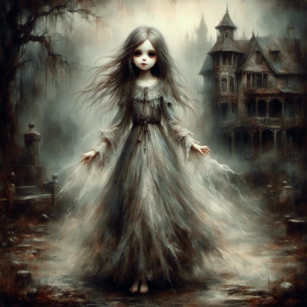 Victorian Ghost Girl: Hyperrealistic Haunted Portrait