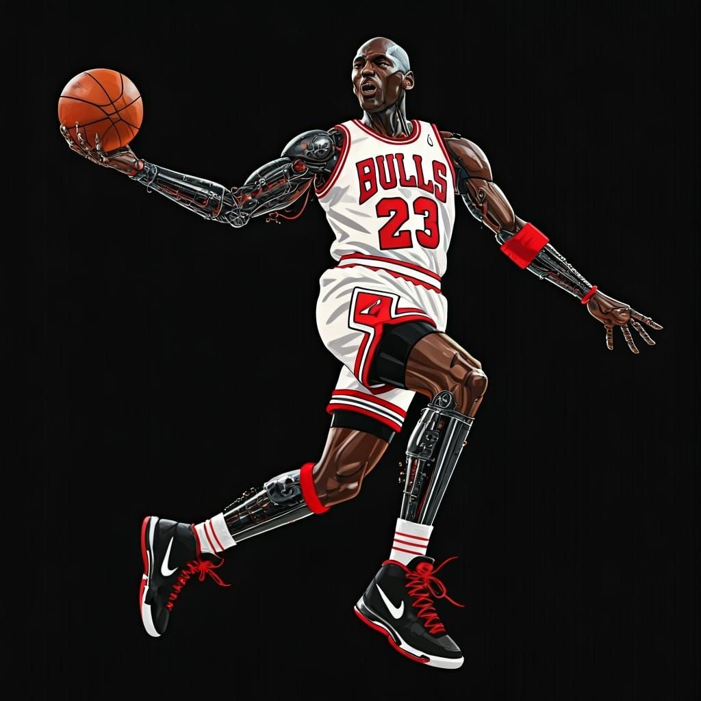 Cyborg Michael Jordan Slam Dunk in High-Tech Style