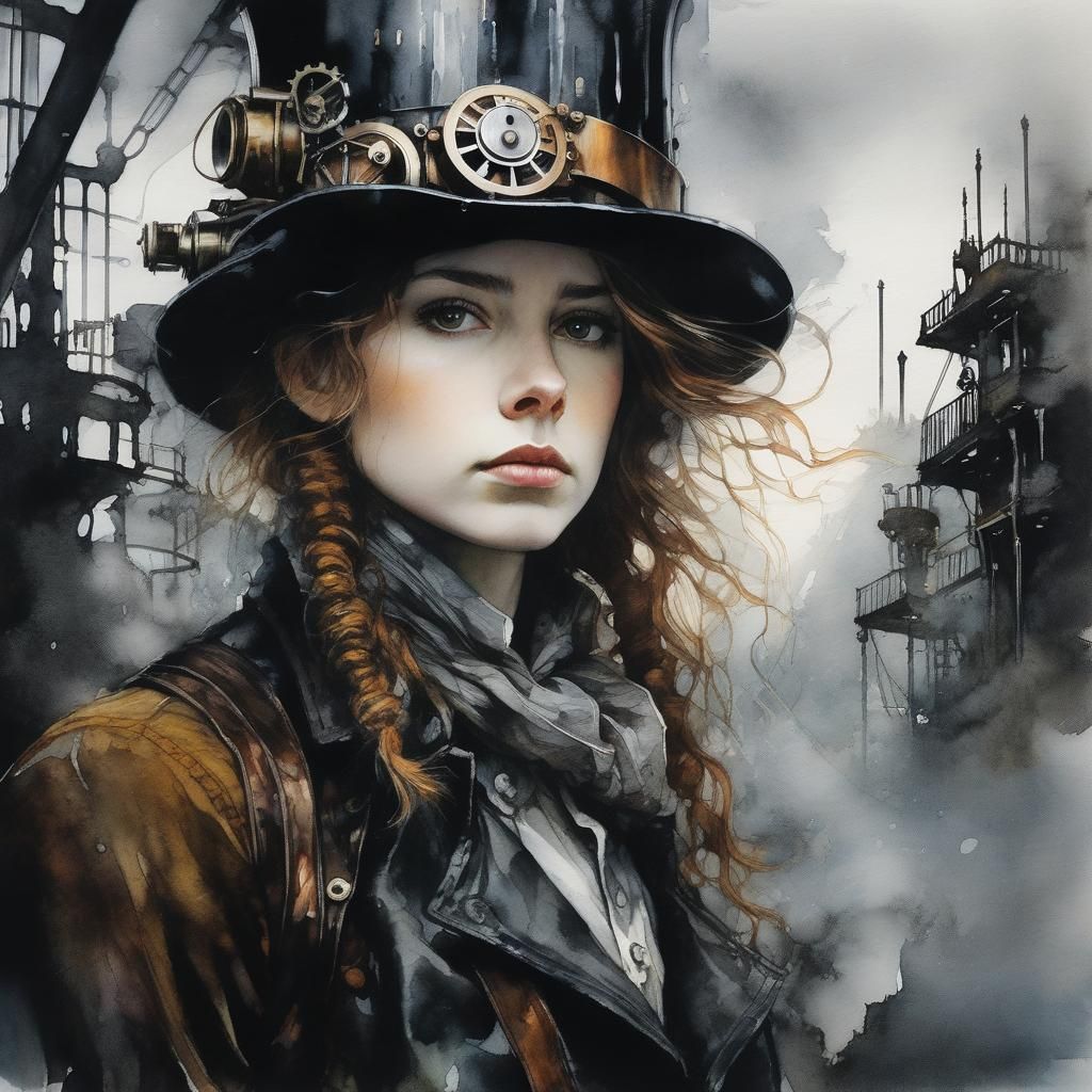 Steampunk Engineer Portrait in Arthur Rackham Style