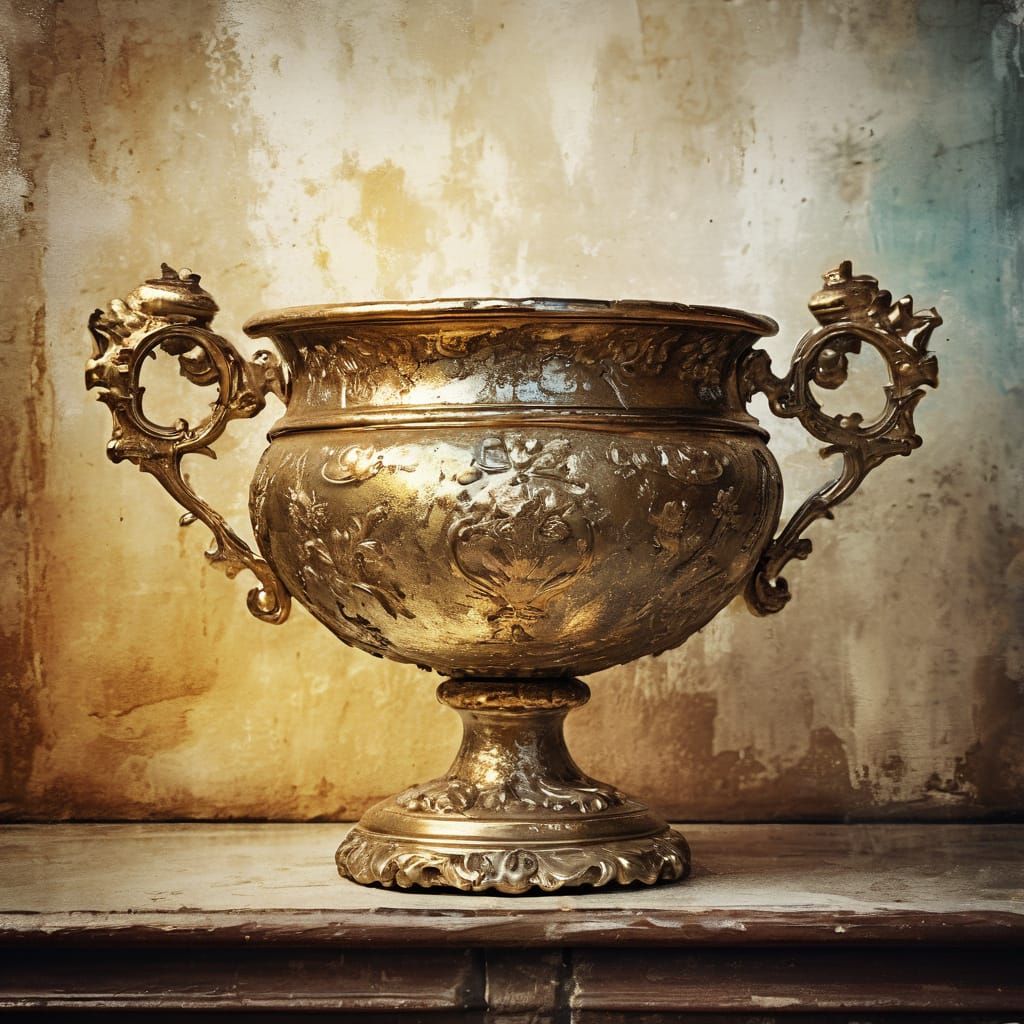 Ornate Gold Vessel with Reflective Water