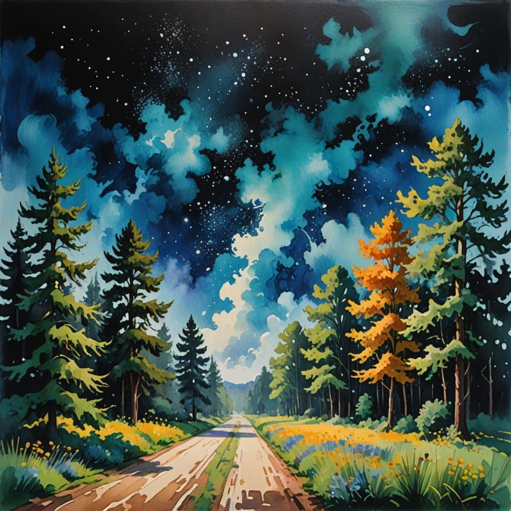 Epic Impressionist Galaxy in Gouache Style