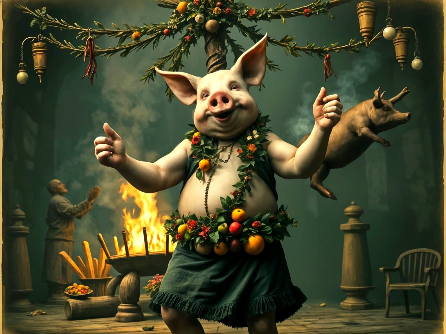 Mature Man Dances around Maypole in Haunting, Eerie Atmosphe...