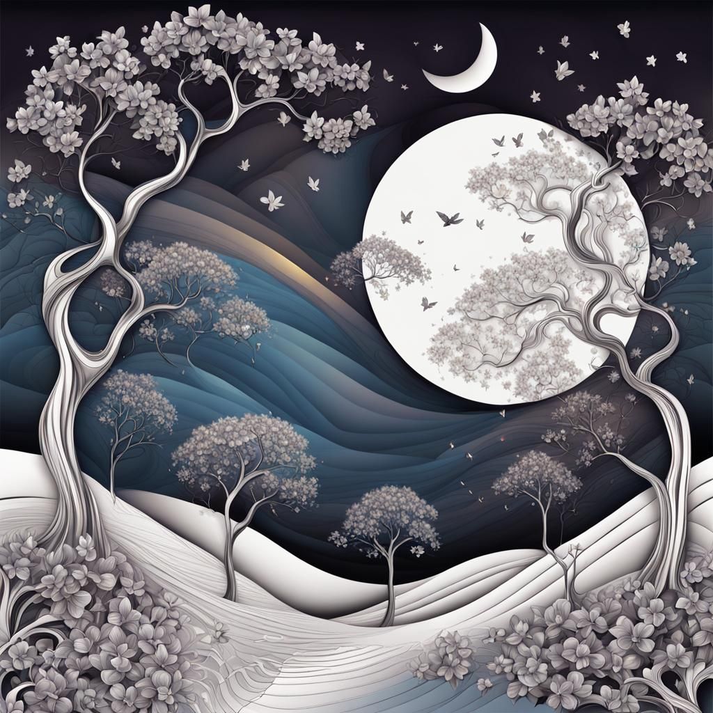 Moonlit Orchard in Abstract Vector Fractal Style