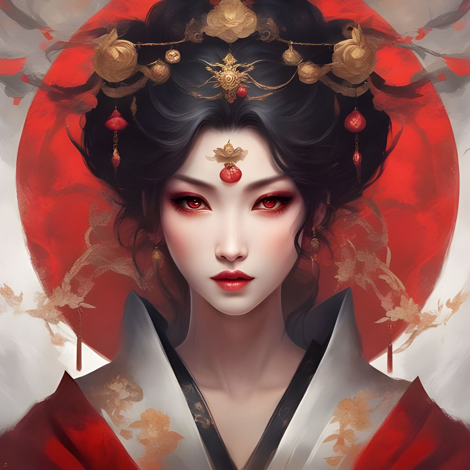 Creepy Geisha Portrait in Royo Style