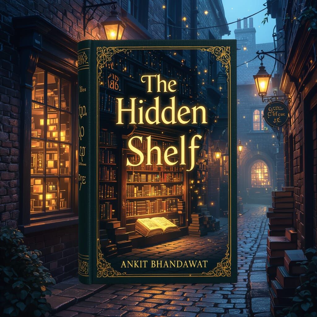 Glowing Bookshop in Crooked Alleyway at Twilight