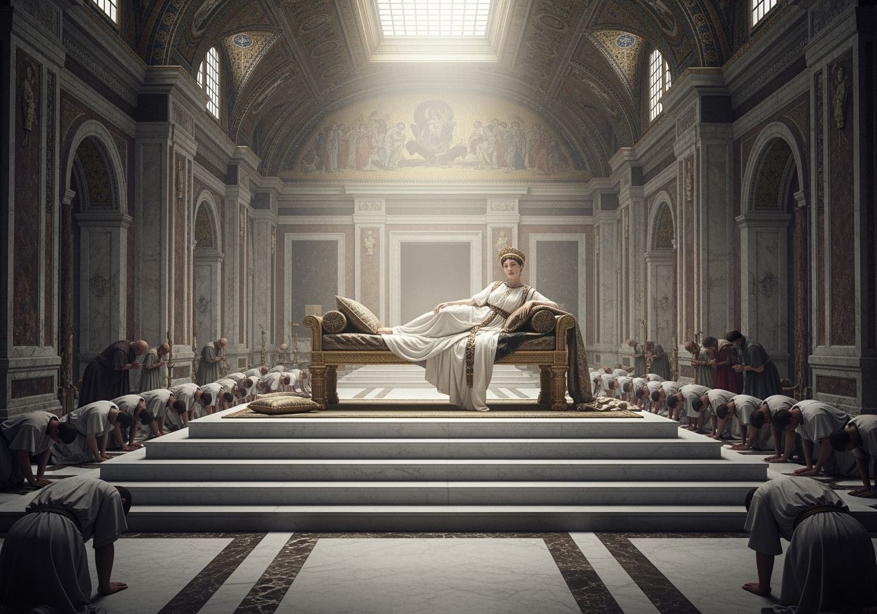 Majestic Roman Empress in Ornate Throne Room