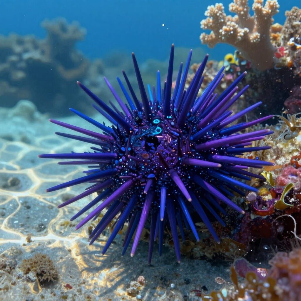 Vibrant Sea Urchin on Coral Reef in Digital Painting Style