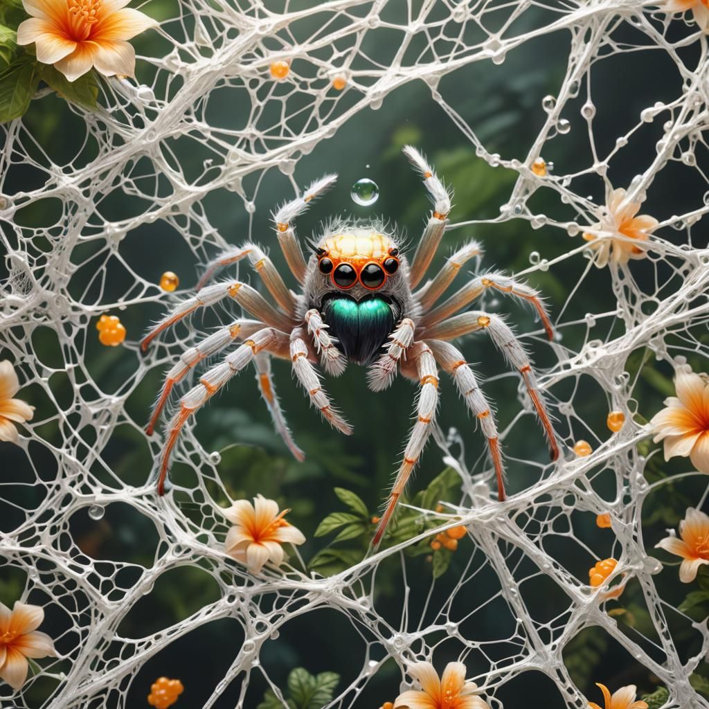 Iridescent Jumping Spider in Hyperrealistic Anime Jungle