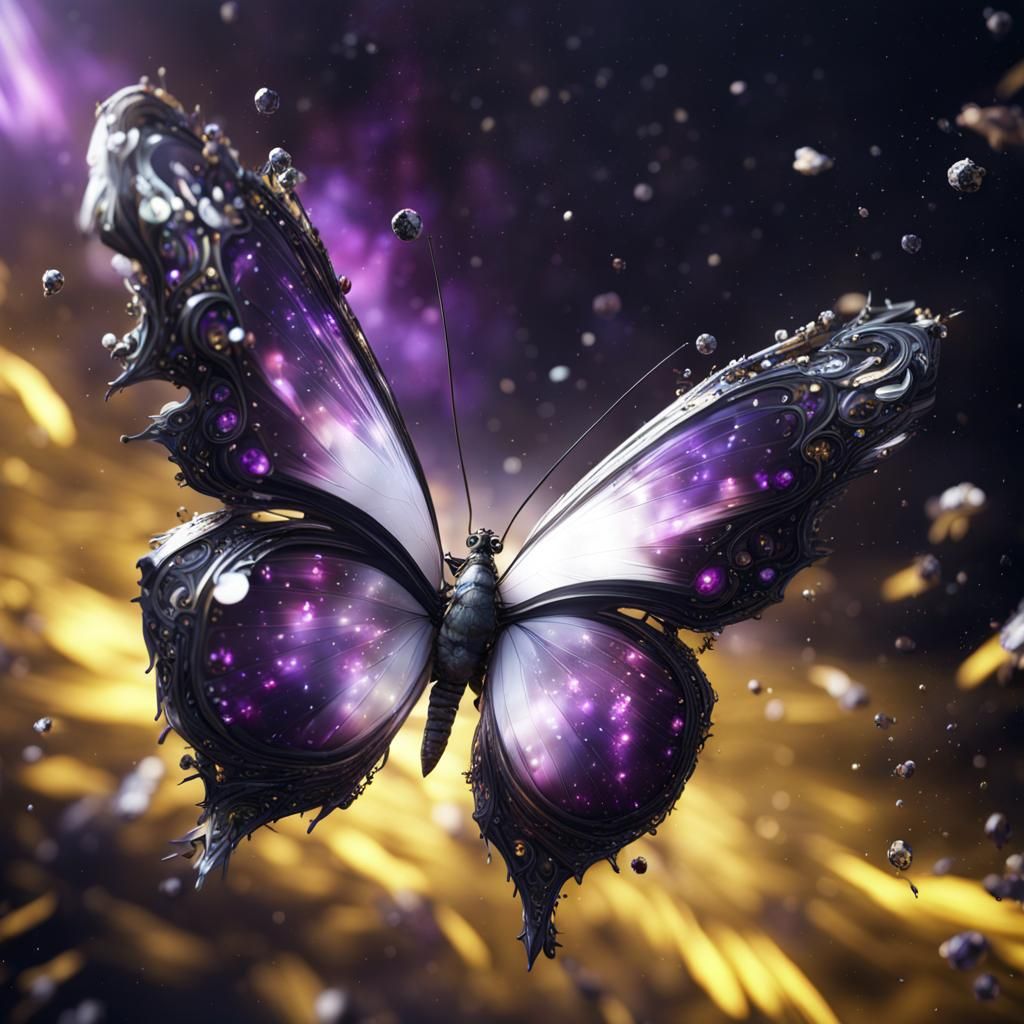 Crystal Butterfly Soaring in Space: Fantasy Art