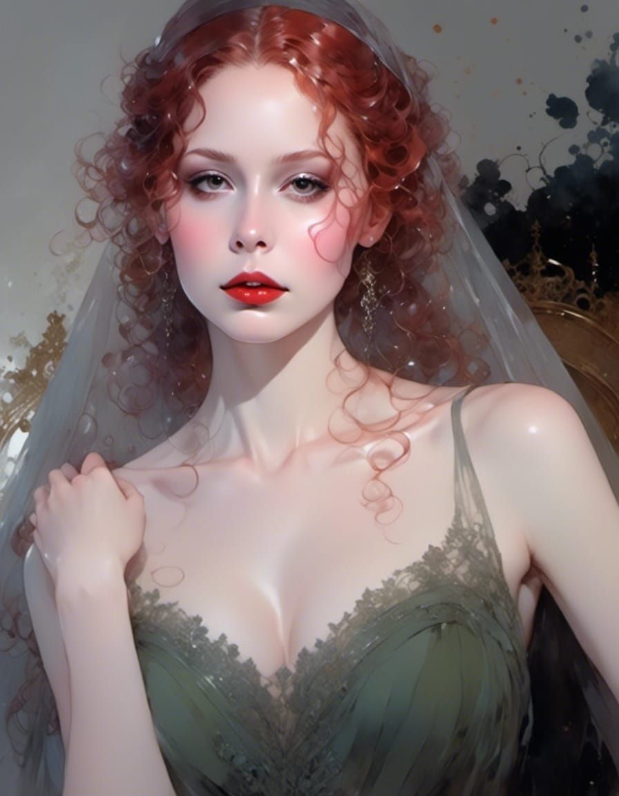 Red-Haired Princess Portrait in Studio Watercolor Style