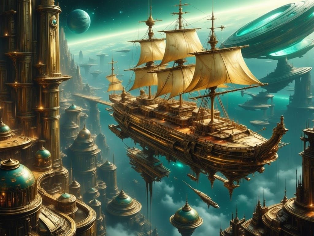 Retro-Futuristic Space Ships Docked at Star Harbor